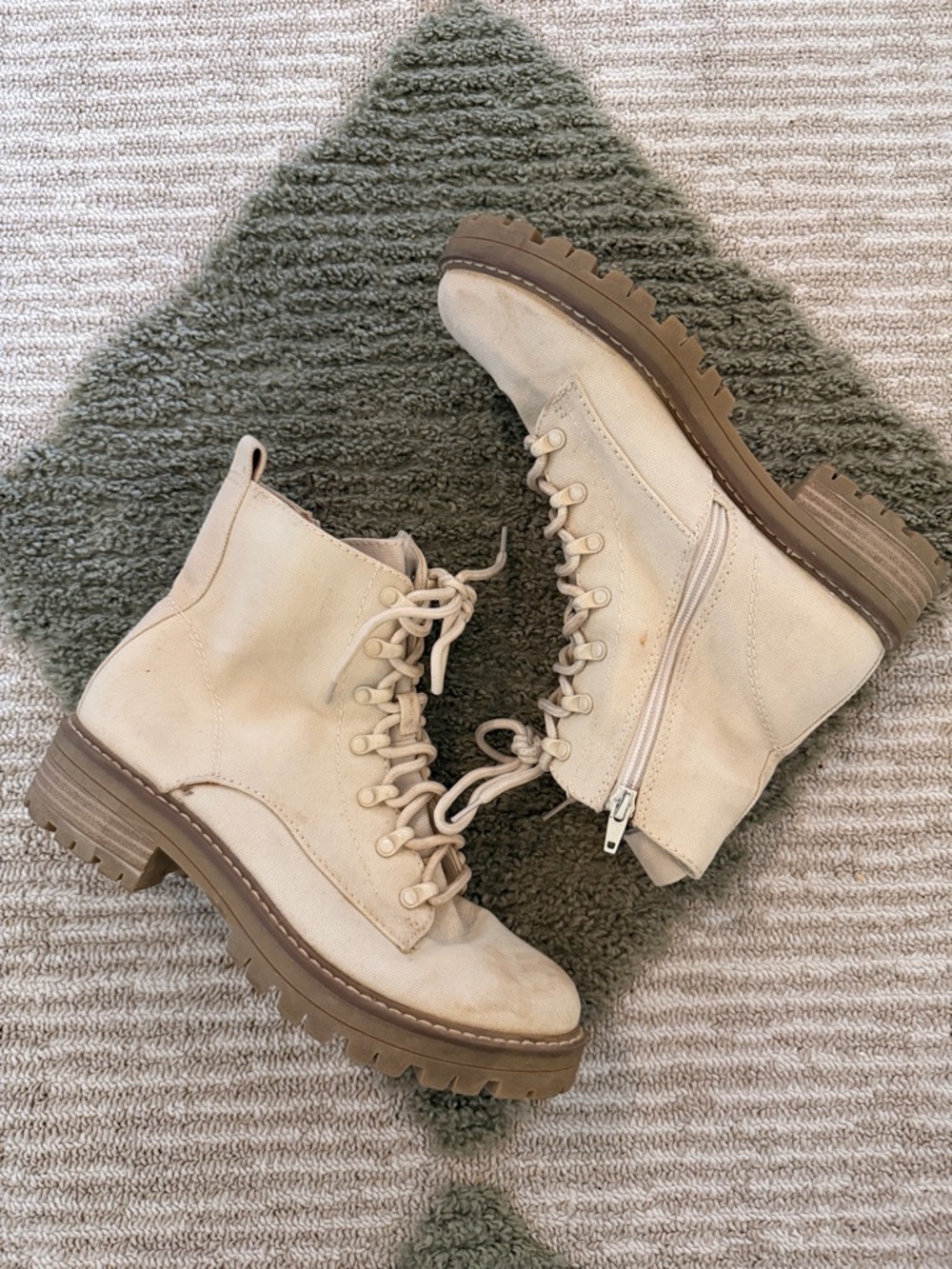 Women’s Lace-Up Combat Boots in Cream